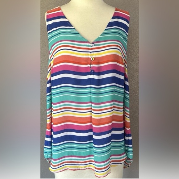 Torrid Women's Top Multicolor Striped V-Neck Buttons Sleeveless Plus Size 2 - Picture 1 of 8
